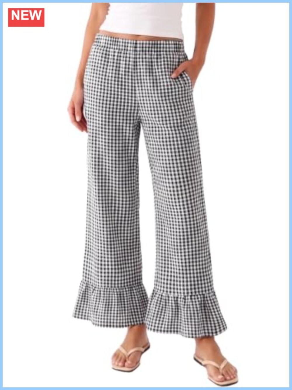 Wide Leg Palazzo Pants High Waisted Ruffle Hem Flowy